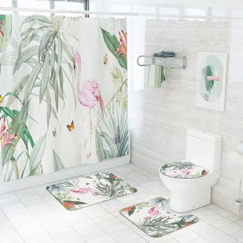 Europe Style Bathroom Carpet Set Bath Mat and Shower Curtain with Hooks Waterproof Shower Curtain Absorbent Toilet Bathroom Rug