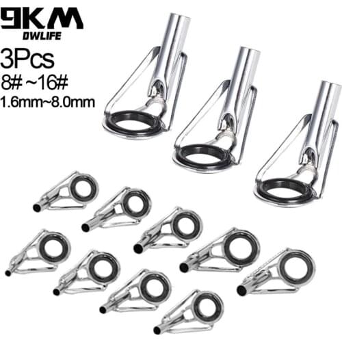 3Pcs Fishing Rod Guides Tips Top Stainless Steel Building Repair Eye Ceramic Rings Kit Saltwater and Freshwater Fishing 8~16