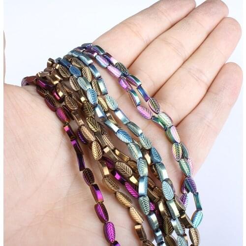 Natural Stone Hematite 4x7mm Colorful Plating Leaf Shaped Loose Beads Jewelry Making DIY Necklace Bracelet Earrings Accessories