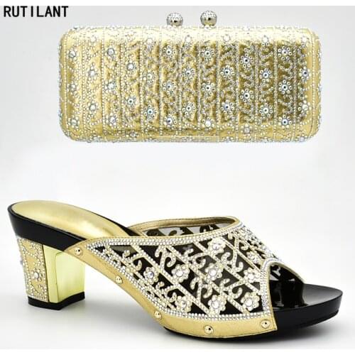 New Arrival Italian Shoes with Matching Bags for Women Nigerian Women Wedding Shoes Decorated with Rhinestone Slip on Pumps