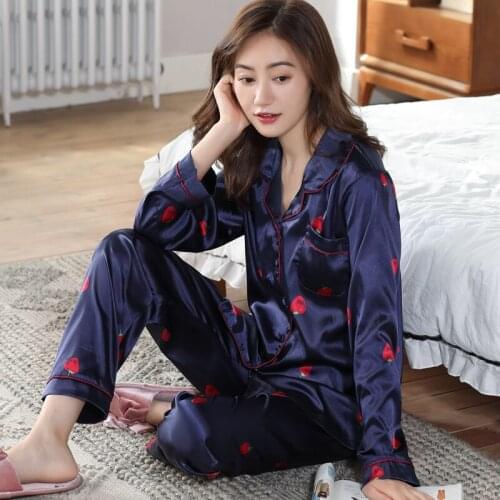 Autumn Two Piece Set Women Sleepwear Silk Pajamas Sexy Nightwear Women Long Sleeve Homewear Women Lingerie Plus Size M-3XL