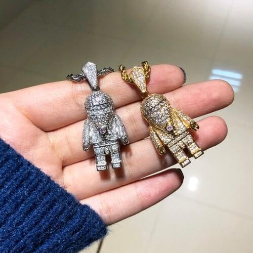 Hip Hop Gold Color Plated Iced Out Micro Pave CZ Astronaut gothic Pendant Necklace Charm Pendant Necklace jewelry 2020 jewelry