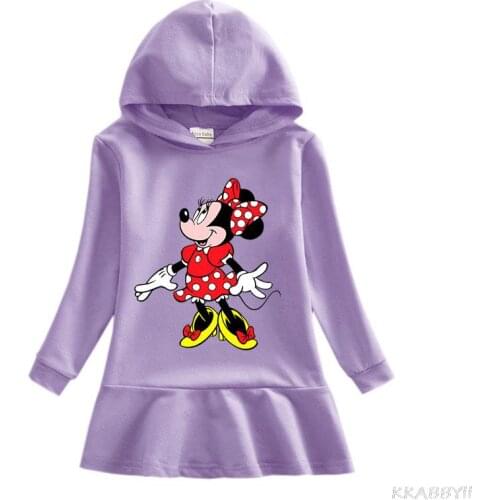 Disney Mickey Mouse Girls Dress Kids Clothes Sweater Hooded Dresses Autumn Winter Cute Girls Cotton Baby Clothing Princess Dress