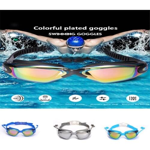 Swimming Gogglesear plugs Waterproof glasses HD Anti-Fog Anti-UV Pull Buckle Adult Silicone Glasses Electroplate professional