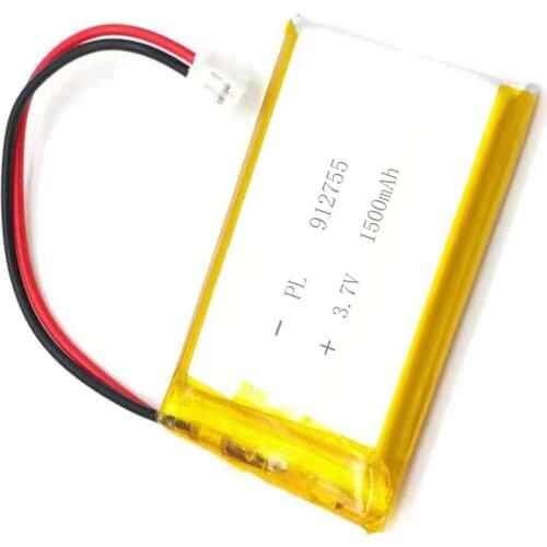 MSDS Verified 3.7V 1500mAh 912755 Li Lithium Polymer ion Battery with 2.0mm JST Connector