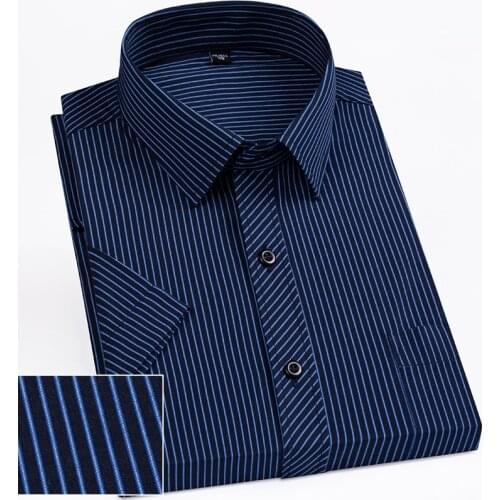 2020 New Arrival Summer Men Shirt Short Sleeve Striped Shirts Slim Fit Fashion Causal Work Business Brand Clothes DS401