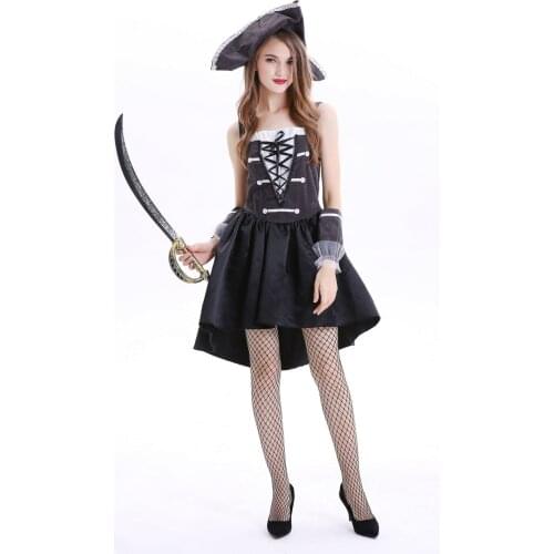 Sexy Halloween costume Women Black Sleeveless Fancy dress Female Party Pirate Captain Voyager Cosplay Cosplay Sailor Costumes