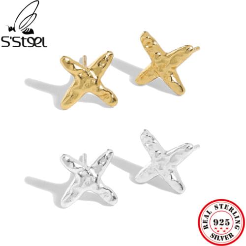 SSTEEL Sterling Silver 925 Stud Earrings For Women Minimalist Cross Earings Accessories 2021 Trend New Earings Fine Jewelry