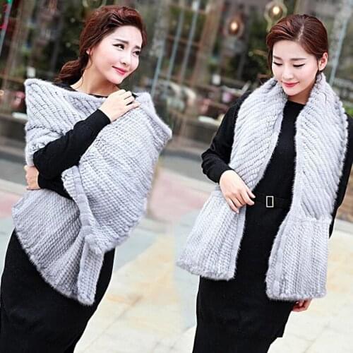 Natural mink fur shawl cape elegant Women winter black and coffee scarf Lotus leaf Scarves with Tassels Lady Pashmina Wraps