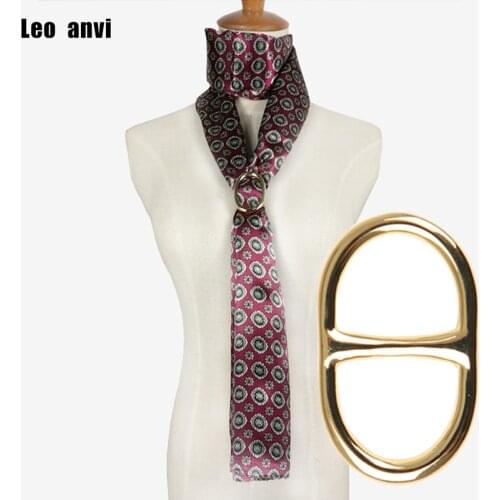 Retro Men Women twill silk soft scarf H handmade custom design Shawl Ring clip Scarves Fastener buckle ring female fashion gift