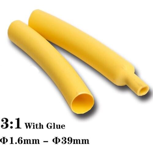 Yellow 3:1 Heat Shrink Tube with Glue Polyolefin Cable Wire Tubing Sleeving Dia 1.6mm 2.4mm 3.2mm 4.8mm 9.5mm 12.7mm 30mm 39mm