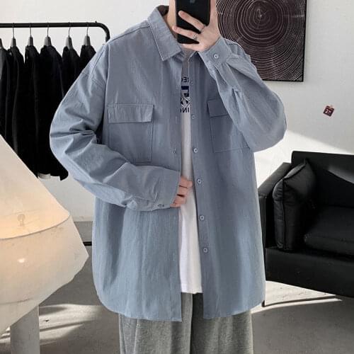 Long Sleeve Thin Shirts Mens Casual Tops Loose All-match Solid Shirt Classic Coat Lapel Spring Autumn Breathable Male Clothes