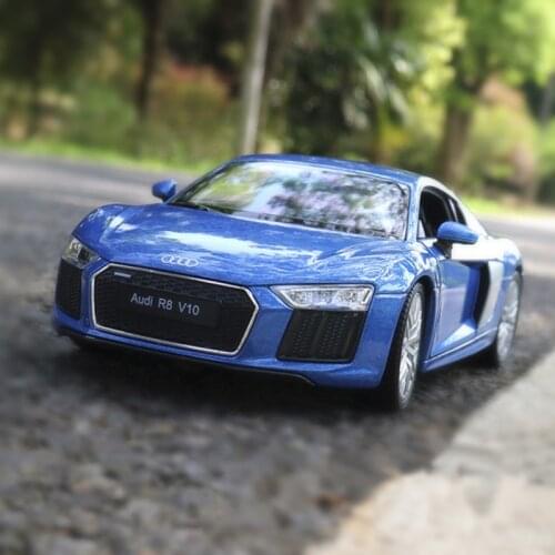 Welly 1:24 Audi R8 V10 blue car alloy car model simulation car decoration collection gift toy Die casting model boy toy