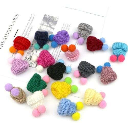 XUNZHE 10Pcs 3.5*4.3cm Double Pompom Mini Hat DIY Doll Decorative Supplies Case Bag Garment Brooch Material Kids Hair Ornament