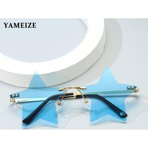 YAMEIZE Fashion Rimless Sunglasses Star Shaped Steampunk Sun Glasses Clear Lens Eyewear Prom Party Eyeglasses Shades Gafas UV400