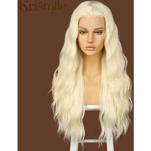 Krismile Long Deep Wave Synthetic Lace Front Wigs Light Blonde Hair for Women Party Cosplay Drag Queen Daily High Temperature