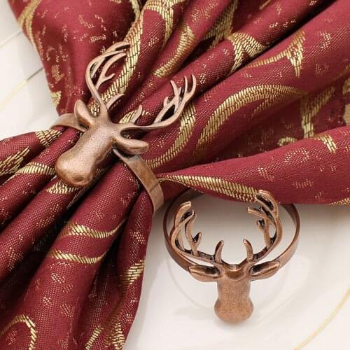 6pcs/lot Christmas retro deer head napkin ring diamond napkin buckle holiday party desktop napkin ring decoration