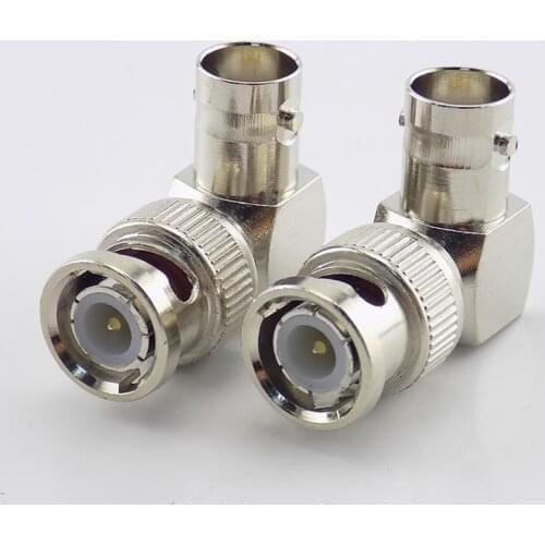 2Pcs BNC Male Connector Adapter L-shaped Right Angle to BNC Female Jacks Adapter for CCTV Security Video Surveillance System W17