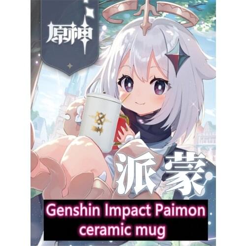 Genshin Impact Game Anime, Spoon cCup With Lid, Paimon Pattern Gilded Ceramic Cup Gift, Comfortable To Touch