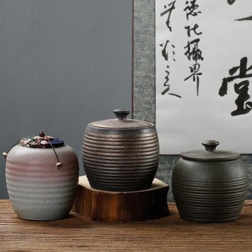 Japanese Style Tea Jar Ceramic Coarse Pottery Seal Cans Container Chinese Kung Fu Tea Set Accessories Teaware Caddy Cans Tanks