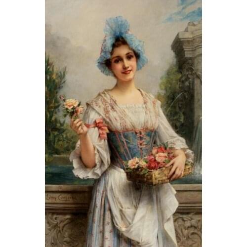 Free shipping flower court figure canvas prints oil painting classical woman painting printed on canvas decoration picture
