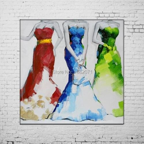 Free Shipping Hand Painted Modern Abstract Design Three Lady With Dress Modern Beauties Oil Painting On Canvas For Living Room
