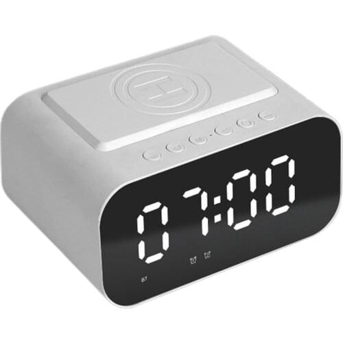 Wireless Charger Alarm Clock Speaker LED Smart Digital Clock Table Electronic Desktop Clocks FM Radio USB Fast Charger
