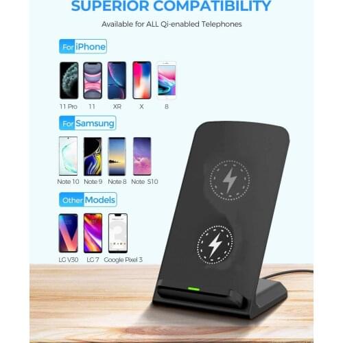 Wireless Charger Qi Wireless Charging Stand Compatible with iPhone 11/Pro Max/Xs Max/Xs/XR/X/8/8 Plus and All QI-Enabled Devices