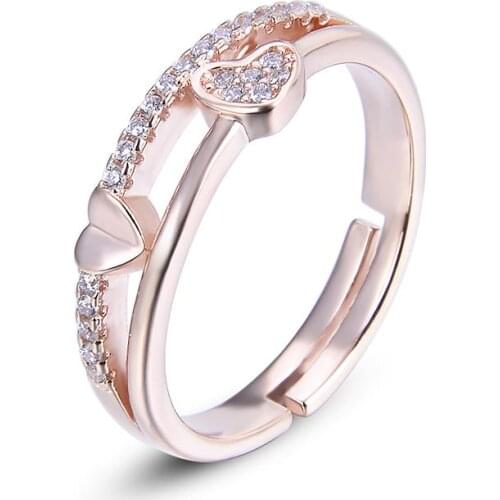 Noble Women Pure 925 Sterling Silver Jewelry Anniversary Opening Adjustable Zircon Love Silver Fashion Ring Engagement Ring