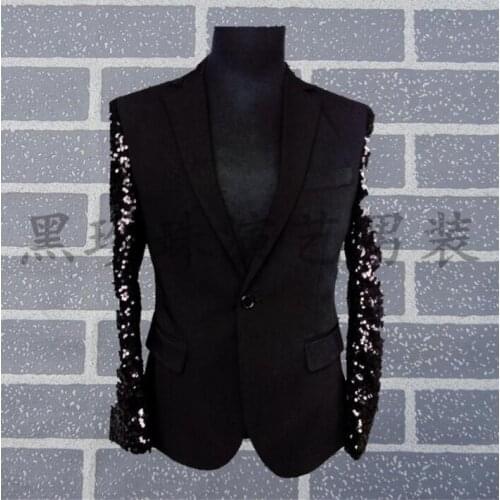 Black Men Suits Designs Masculino Homme Terno Stage Costumes For Singers Men Sequin Blazer Dance Splice Clothes Jacket Style