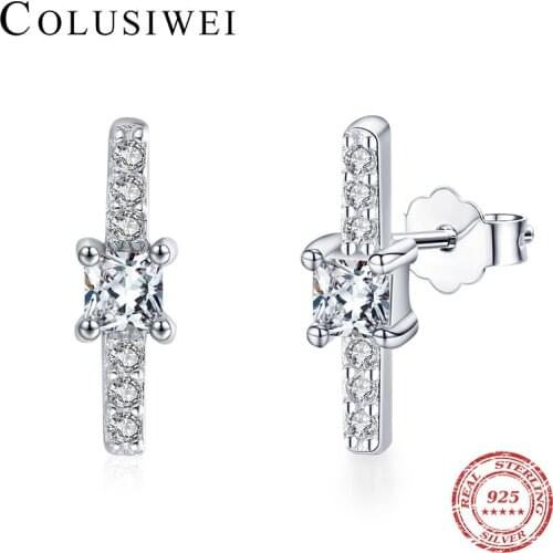 Colusiwei Authentic 925 Sterling Silver Bling CZ Vintage Charm Geometric Long Stick Stud Earrings for Women Jewelry Accessories