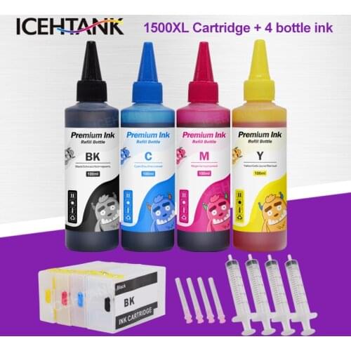 ICEHTANK 4 Color Refillable Ink Kit+ PGI1500 XL Compatible Ink Cartridge For Canon PGI-1500 MAXIFY MB2050 MB2150 MB2350 MB2750
