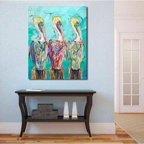 JQHYART Fashion Art Three of a Kind Pelicans Wall Art Canvas Painting For Living Room Home Decor Oil Painting Wall Art Picture