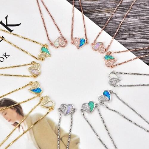 KAMAF 1pcs or 4pcs mixed batch 16mm*11mm Opel heart-shaped multi-color adjustable bracelet charm ladies' fine jewelry