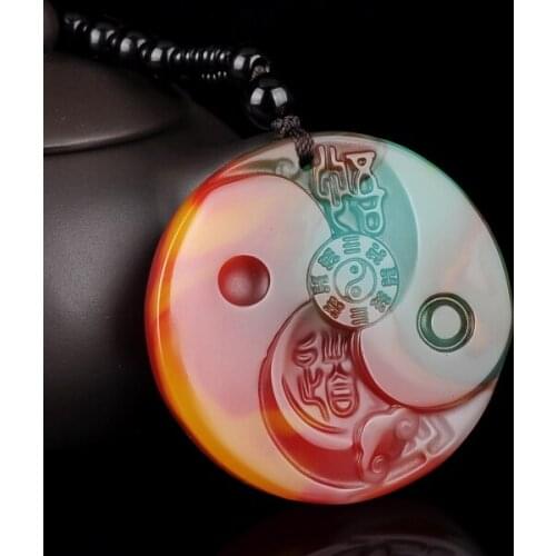 Chinese Hetian Color Jade Eight trigrams Pendant Necklace Charm Jewellery Fashion Accessories Hand-Carved Amulet Gifts Women Her