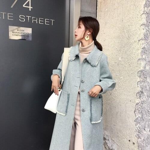 Korean Wool Coat Women Double-sided Woolen Coats Pink Long Autumn Winter Female Jacket casaco feminino 2020 Y18DM072