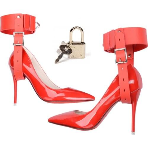 Leather High Heels Strap Exotic Toys Sex Game Fixed Ankle and Shoes with Lock Bdsm Sex for Woman Erotic Restraint Bondage Belt