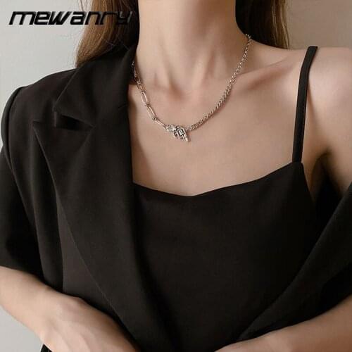Mewanry 925 Sterling Silver Pistol Necklace for Women New Simple Vintage Punk Hiphop Rock Party Asymmetric Chain Jewelry Gifts