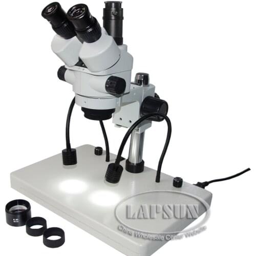 Lapsun 3.5X-45X Simul-focal Trinocular Industrial Zoom Stereo Microscope + 0.5X barlow Lens + 2* 3W LED Gooseneck Light + Stand