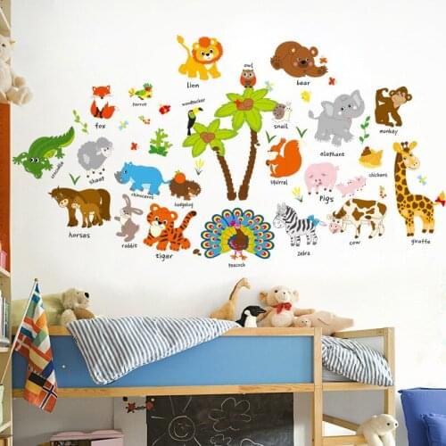 Cartoon Animals Kindom Wall Stickers For Kindergarten Kids Room Decoration Nursery Wall Mural Art Diy Home Decals Pvc Posters