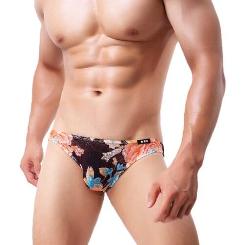 Colorful Sexy Mens Sheer Lace Underwear Underpants Thong Mens Gay Briefs Flower Pattern Panties for Lingerie Man