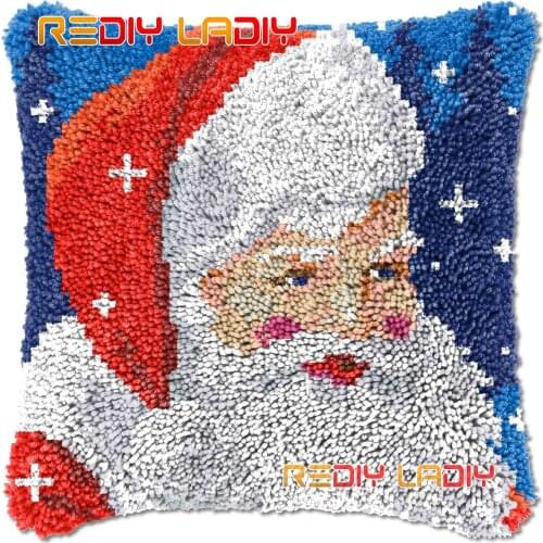 Latch Hook Cushion Santa Clause DIY Needlepoint Kits Chunky Acrylic Yarn Arts Crocheting Lofty Pillow Case Hobby & Crafts