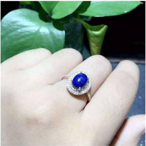 Natural Lapis ring Free shipping Natural real Lapis 925 sterling silver Ring Per jewelry 7*9mm