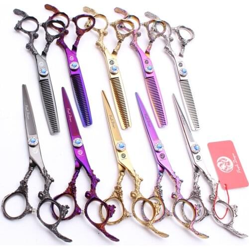 5.5" 16cm 440C Purple Dragon Cutting Shears Thinning Scissors Hairdressing Shears Professional Hair Scissors Styling Tool Z9005
