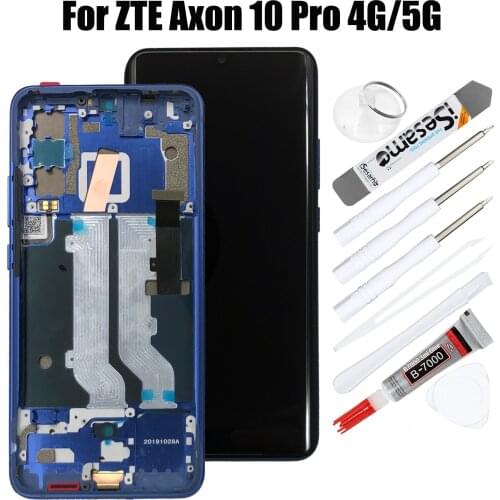5G A2020 Original AMOLED LCD Display Touch Screen with Blue Frame Assembly Replacement For ZTE Axon 10 Pro 4G A10P3251 A10P3351