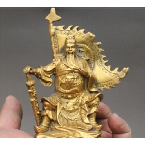 ---609+++Folk China Chinese Brass FengShui Warrior King Seat GuanGong Guan Yu God Statue