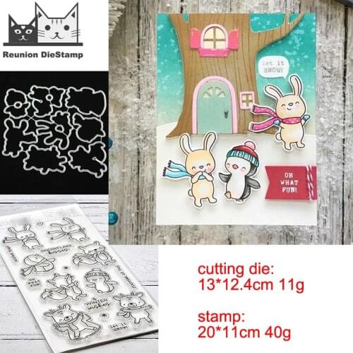 Reunion Christmas Penguin and Deer Metal Cutting Dies and Stamps Stencil for DIY Scrapbooking Photo Album Embossing Paper Cards