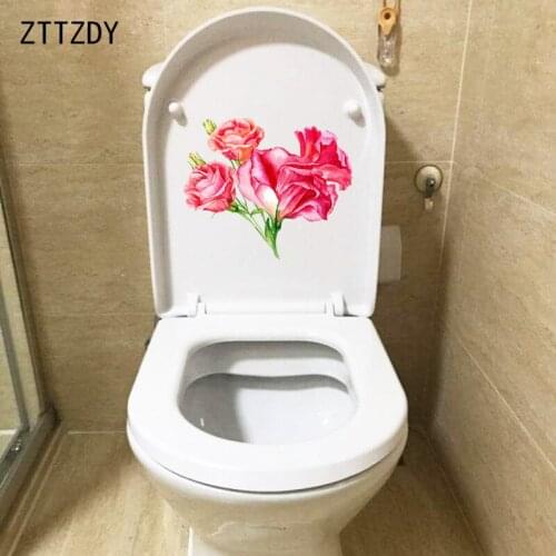 ZTTZDY 22.8*19CM Hand Drawn Bouquet Of Colored Roses Home Wall Sticker WC Toilet Seat Decor T2-0730
