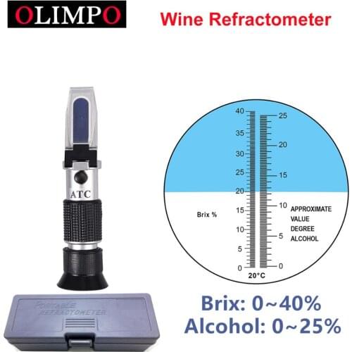 Handheld Wine Refractometer 0-40% Brix 0-25% Alcohol Wort Specific Gravity Fruit Juice Wine Sugar Test Meter hard case
