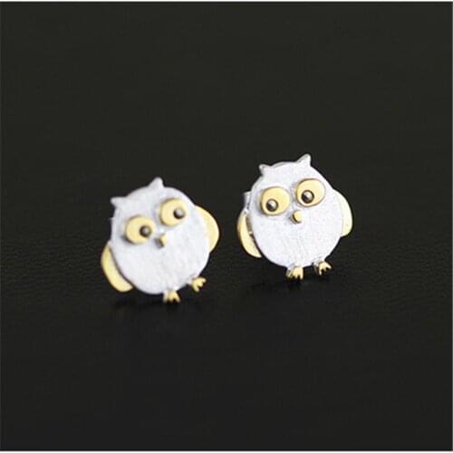 925 Sterling Silver Hypoallergenic Animals Owl Stud Earrings For Women Wedding Gift eh442